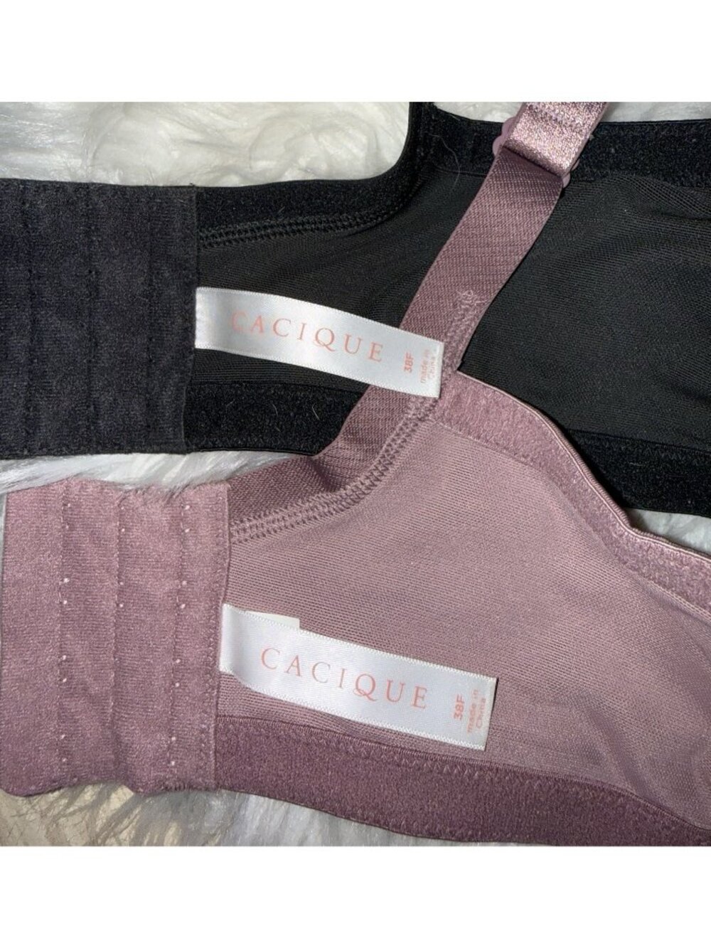 2 Cacique Lightly Lined Balconette Bras Lace Underwire Womens 38F Purple Black - Picture 6 of 6